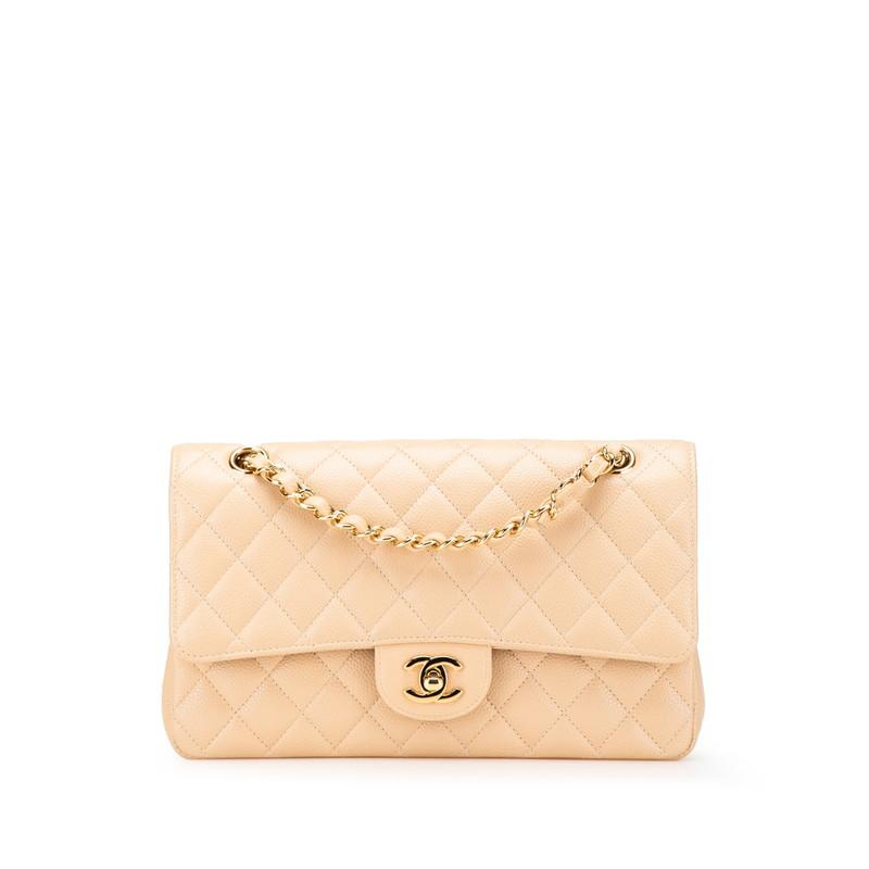 シャネル マトラッセ25 ダブルフラップ ココマーク チェーン ショルダーバッグ ベージュ キャビアスキン レディース CHANEL 【中古】 CHANEL（シャネル） マトラッセ25 ダブルフラップ ココマーク チェーン