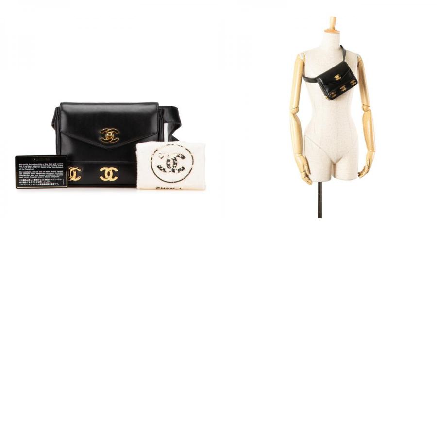 シャネル トリプルココマーク ショルダーバッグ ウエストバッグ 80/32 ブラック レザー レディース CHANEL 【中古】の画像