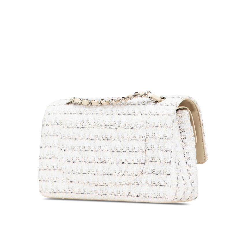 シャネル マトラッセ25 ココマーク Wフラップ チェーン ショルダーバッグ ハンドバッグ ホワイト ベージュ ツイード CHANEL 【中古】の画像