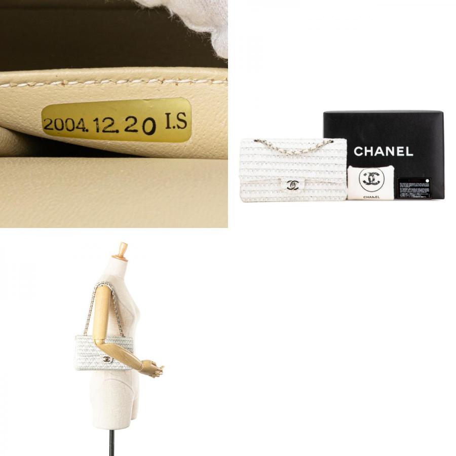 シャネル マトラッセ25 ココマーク Wフラップ チェーン ショルダーバッグ ハンドバッグ ホワイト ベージュ ツイード CHANEL 【中古】の画像