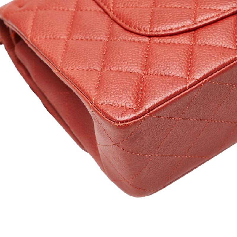 シャネル ココマーク マトラッセ25 ダブルフラップ チェーンショルダーバッグ レッド キャビアスキン レディース CHANEL 【中古】 CHANEL（シャネル） ココマーク マトラッセ25 ダブルフラップ チェーン