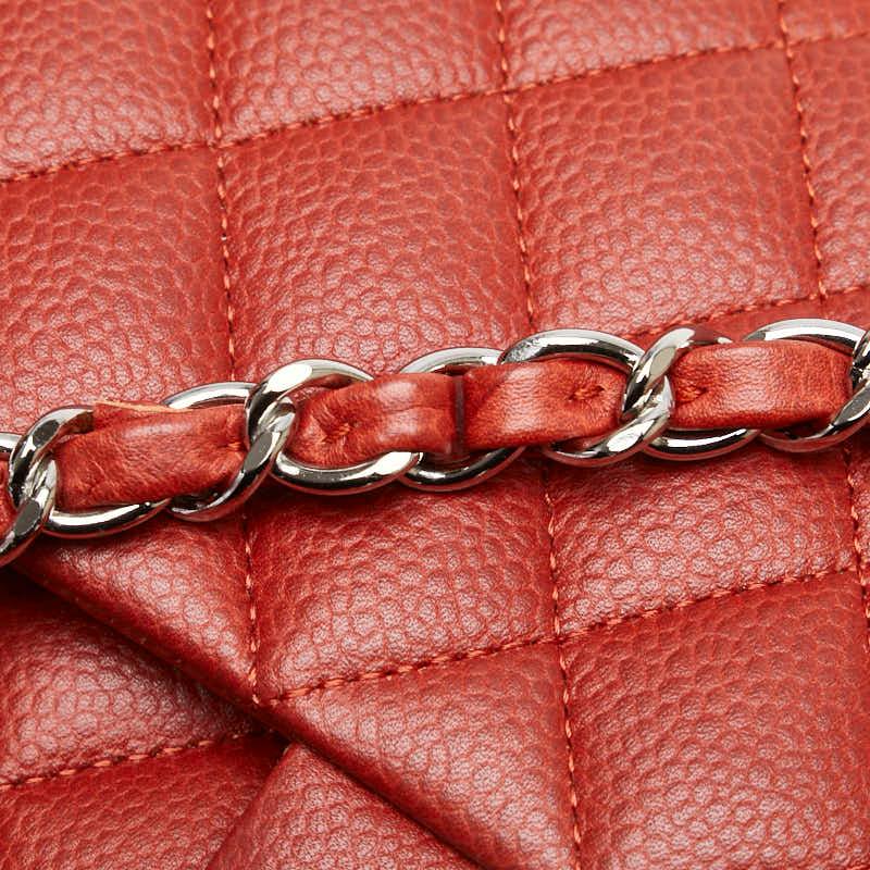 シャネル ココマーク マトラッセ25 ダブルフラップ チェーン ショルダーバッグ レッド キャビアスキン レディース CHANEL 【中古】 CHANEL（シャネル） ココマーク マトラッセ25 ダブルフラップ チェーン