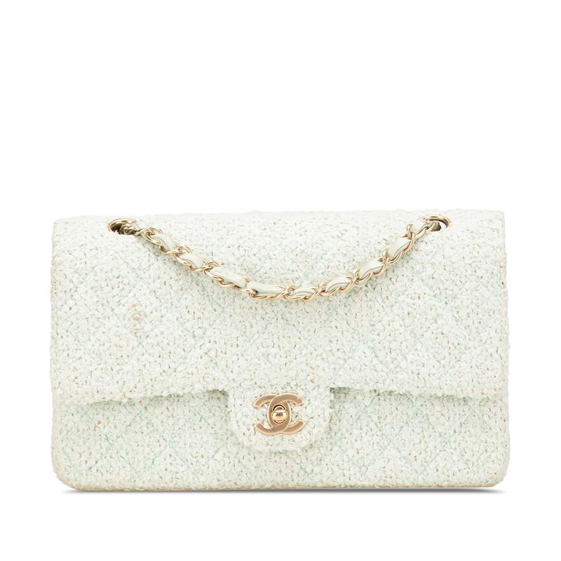 シャネル マトラッセ25 ココマーク Wフラップ チェーン ショルダーバッグ グリーン ミント ツイード レザー レディース CHANEL 【中古】 CHANEL（シャネル） マトラッセ25 ココマーク Wフラップ チェーン