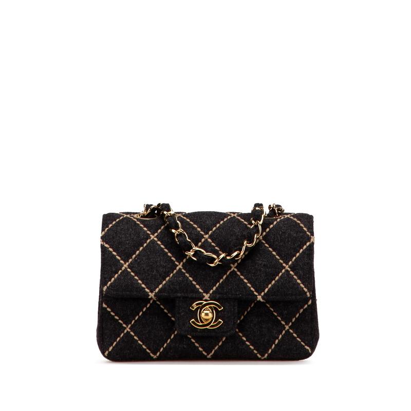 美品 シャネル ワイルドステッチ ミニマトラッセ チェーン ショルダーバッグ ウール レディース CHANEL 【243-16277】 CHANEL（シャネル） ワイルドステッチ ミニマトラッセ チェーン