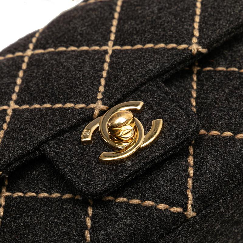 シャネル ワイルドステッチ ミニマトラッセ チェーン ショルダーバッグ グレー ウール レディース CHANEL 【中古】 CHANEL（シャネル） ワイルドステッチ ミニマトラッセ チェーン