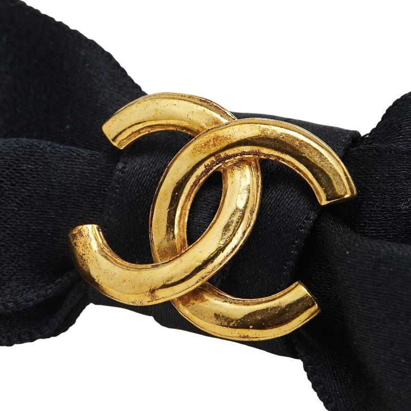 美品 CHANEL ココマーク リボンバレッタ 黒 CHANEL（シャネル） ココマーク リボン バレッタ ブラック サテン