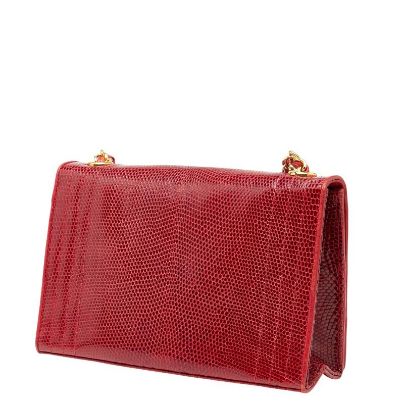 シャネル ココマーク プッシュロック チェーン ショルダーバッグ レッド リザード レディース CHANEL 【中古】 CHANEL（シャネル） ココマーク チェーン ショルダーバッグ レッド