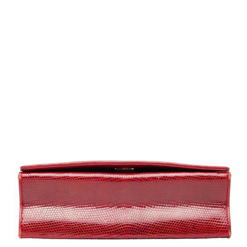 シャネル ココマーク プッシュロック チェーン ショルダーバッグ レッド リザード レディース CHANEL 【中古】 CHANEL（シャネル） ココマーク チェーン ショルダーバッグ レッド