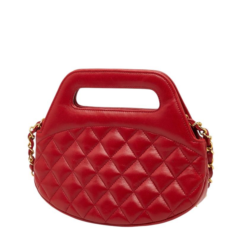 シャネル ココマーク マトラッセ チェーンショルダーバッグ ミニハンドバッグ 2WAY レッド ラムスキン レディース CHANEL 【中古】_1