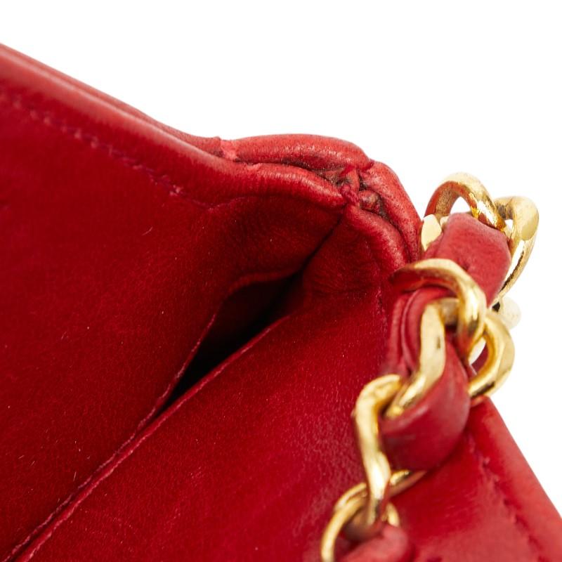 シャネル ココマーク マトラッセ チェーンショルダーバッグ ミニハンドバッグ 2WAY レッド ラムスキン レディース CHANEL 【中古】_6