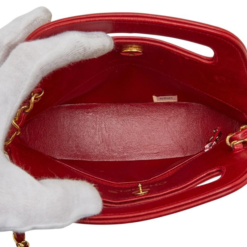 シャネル ココマーク マトラッセ チェーンショルダーバッグ ミニハンドバッグ 2WAY レッド ラムスキン レディース CHANEL 【中古】_8