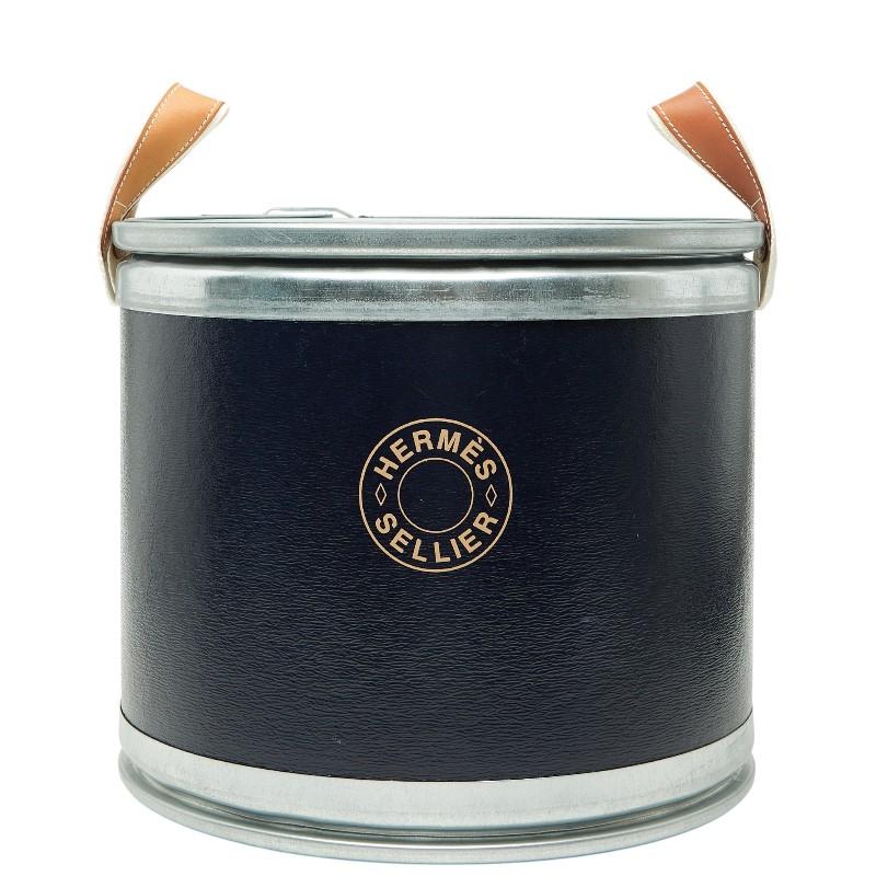 HERMES（エルメス） サドルボックス 馬具缶 収納BOX ネイビー シルバー