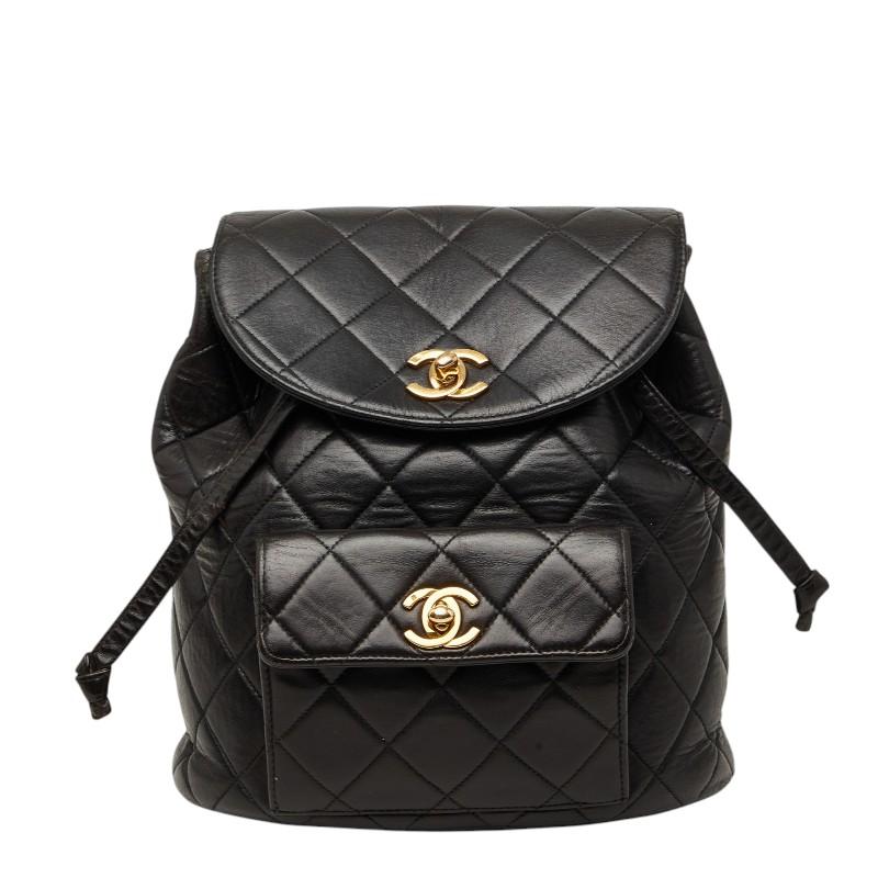 シャネル マトラッセ ココマーク リュックサック ブラック ラムスキン ブラック CHANEL（シャネル） マトラッセ ココマーク チェーン リュック