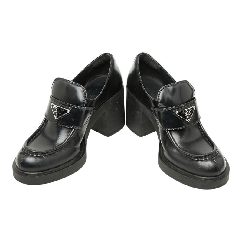 PRADA プラダ  ハイヒールローファー  三角ロゴプレート  レザー ローファー ブラック レディース PRADA（プラダ） 三角ロゴプレート ハイヒール ローファー サイズ38 1