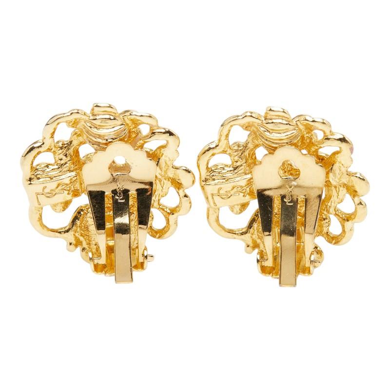 サンローラン ヴィンテージ 花 フラワー イヤリング ゴールド ラインストーン メッキ レディース SAINT LAURENT 【中古】_2