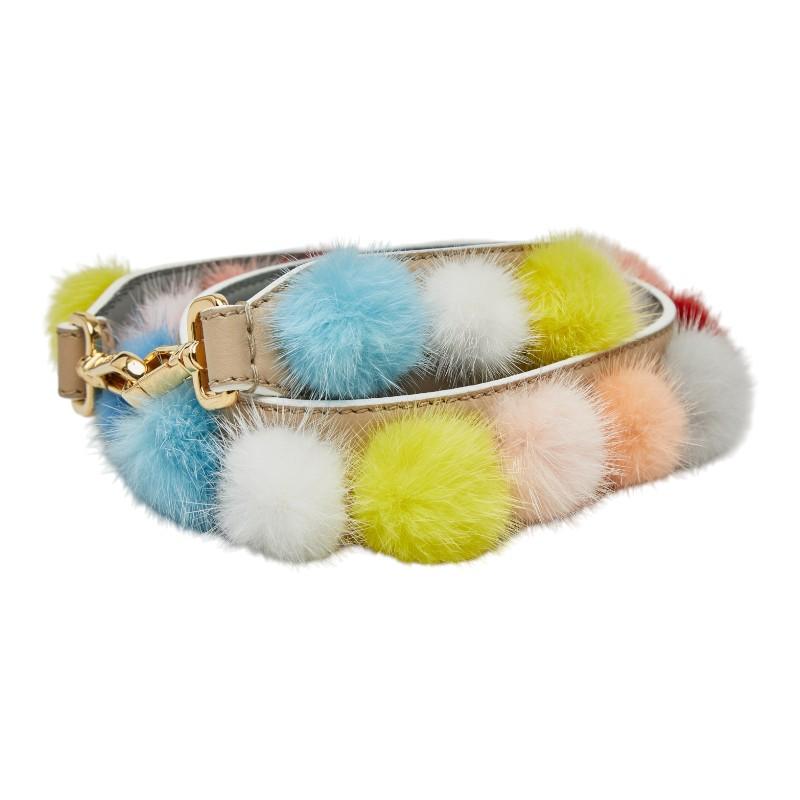 美品 フェンディ ストラップユー ロング ファー レザー チャーム マルチカラー FENDI（フェンディ） ストラップ ユー ショルダーストラップ マルチ