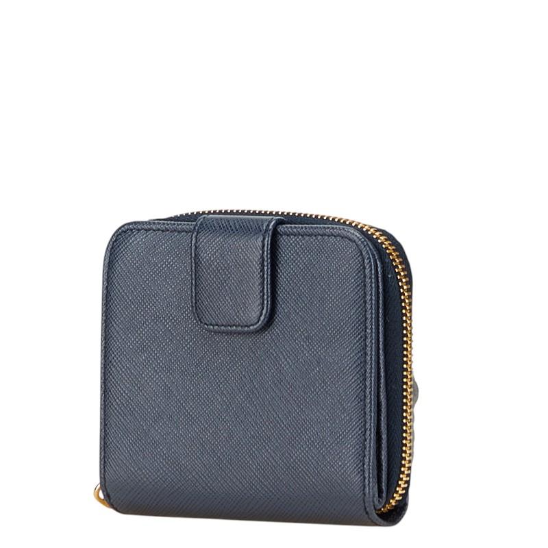 未使用級 PRADA プラダ 三角ロゴプレート 二つ折り財布 サフィアーノ レザ PRADA 二つ折財布三角ロゴプレートサフィアーノレザーブラック黒