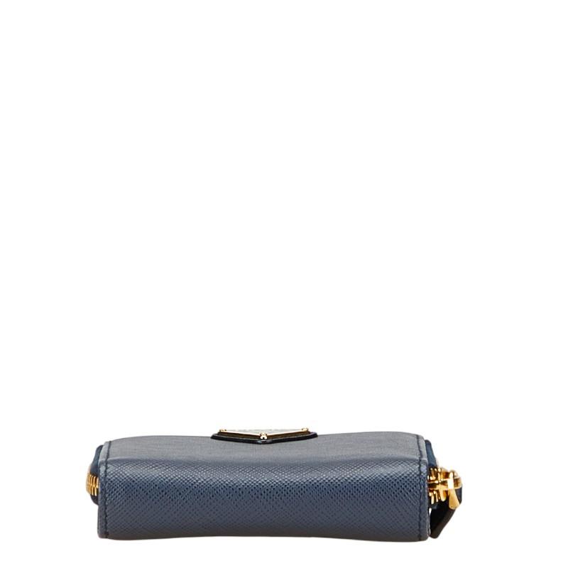 プラダ　PRADA　サフィアーノ　マネークリップ　二つ折り財布　レザー　ネイビー PRADA（プラダ） 三角ロゴプレート 二つ折り財布 ネイビー