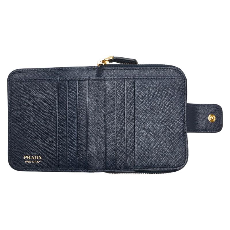未使用級 PRADA プラダ 三角ロゴプレート 二つ折り財布 サフィアーノ レザ PRADA 二つ折財布三角ロゴプレートサフィアーノレザーブラック黒
