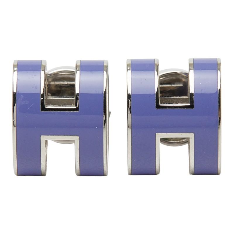 HERMES ポップアッシュ ピアス 薄紫／シルバー HERMES（エルメス） ポップアッシュH ピアス シルバー パープル メタル