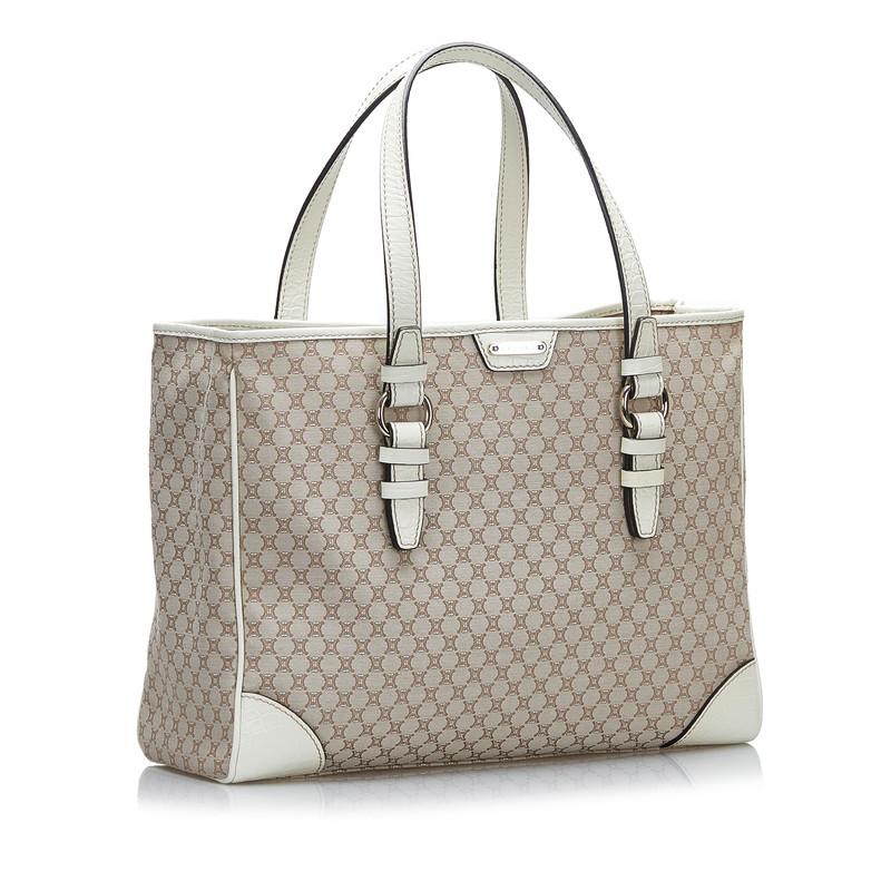 CELINE ベージュ トートバッグ　マカダム柄のハンドバッグ CELINE（セリーヌ） マカダム トートバッグ ショルダーバッグ ベージュ