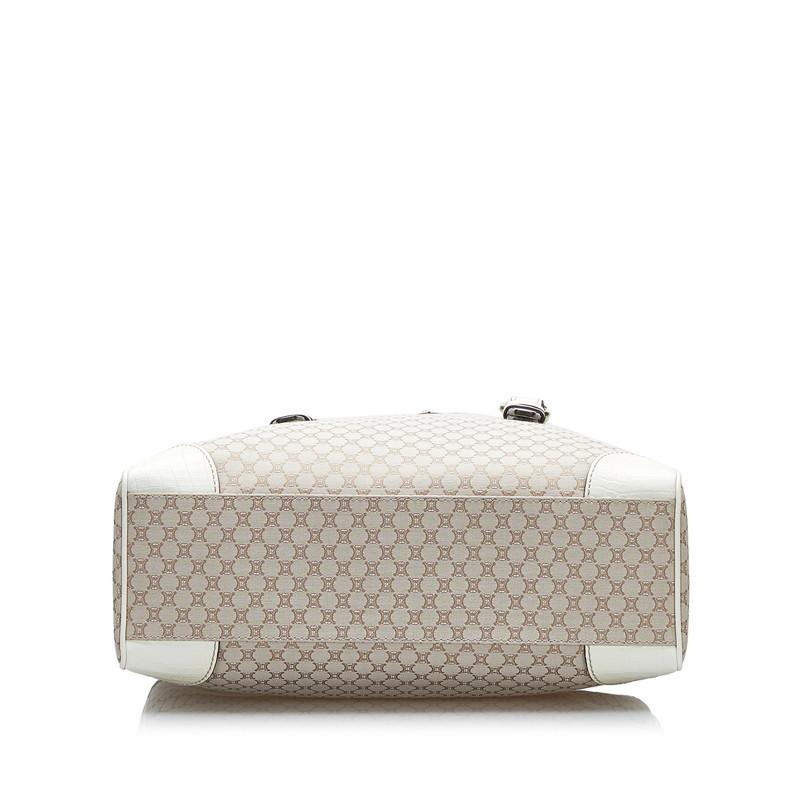 CELINE マカダム トートバッグ キャンバス レザー ベージュ＆ホワイト CELINE（セリーヌ） マカダム トートバッグ ショルダーバッグ ベージュ