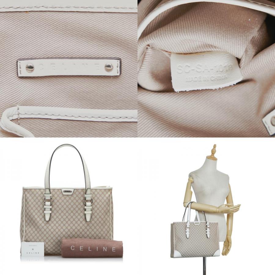 CELINE マカダム トートバッグ キャンバス レザー ベージュ＆ホワイト CELINE（セリーヌ） マカダム トートバッグ ショルダーバッグ ベージュ