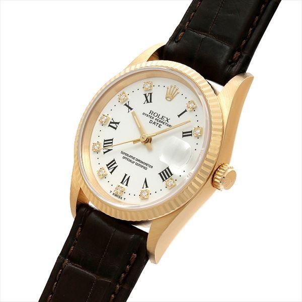 ロレックス オイスターパーペチュアル デイト 10Pダイヤ L番 15238G ホワイト 中古 メンズ 腕時計｜ginzarasin｜02
