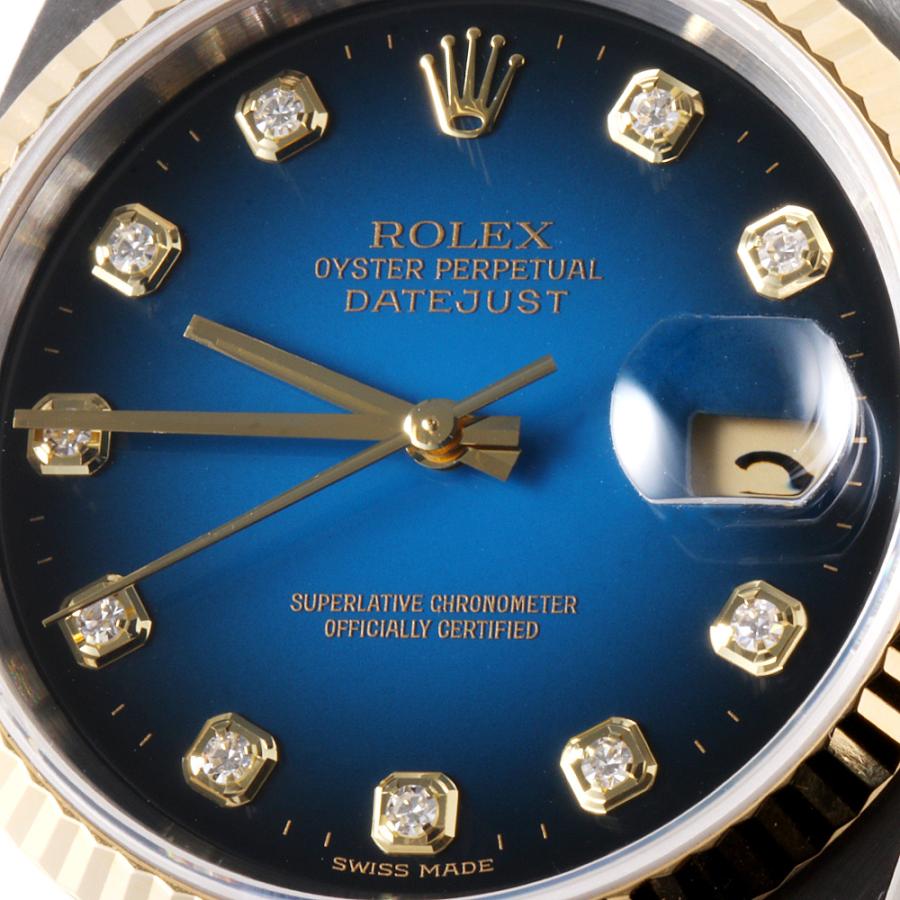 ロレックス デイトジャスト 16233G ブルー グラデーション T番 中古 メンズ 腕時計｜ginzarasin｜06