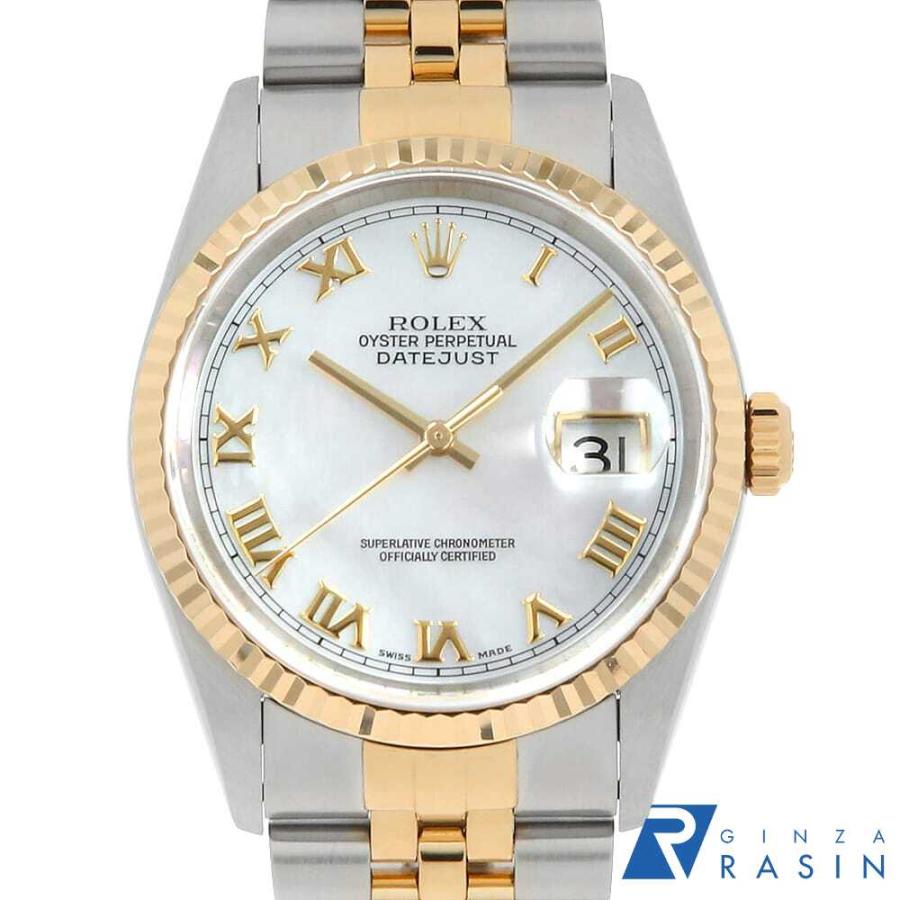 ロレックス デイトジャスト 16233NR ホワイトシェル ローマ P番 メンズ 中古 腕時計 ROLEX（ロレックス） デイトジャスト 16233NR ホワイトシェル ローマ P
