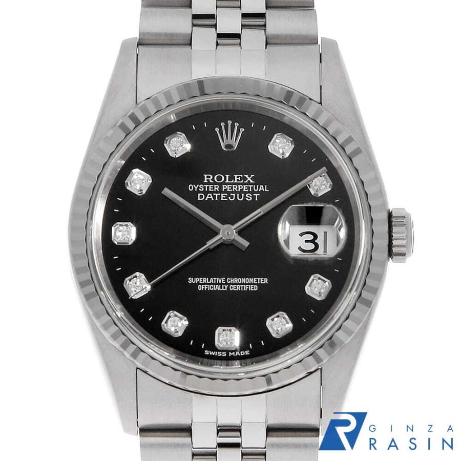 ロレックス デイトジャスト 10Pダイヤ 16234G ブラック T番 メンズ 中古 腕時計 ROLEX（ロレックス） デイトジャスト 10Pダイヤ 16234G ブラック T番