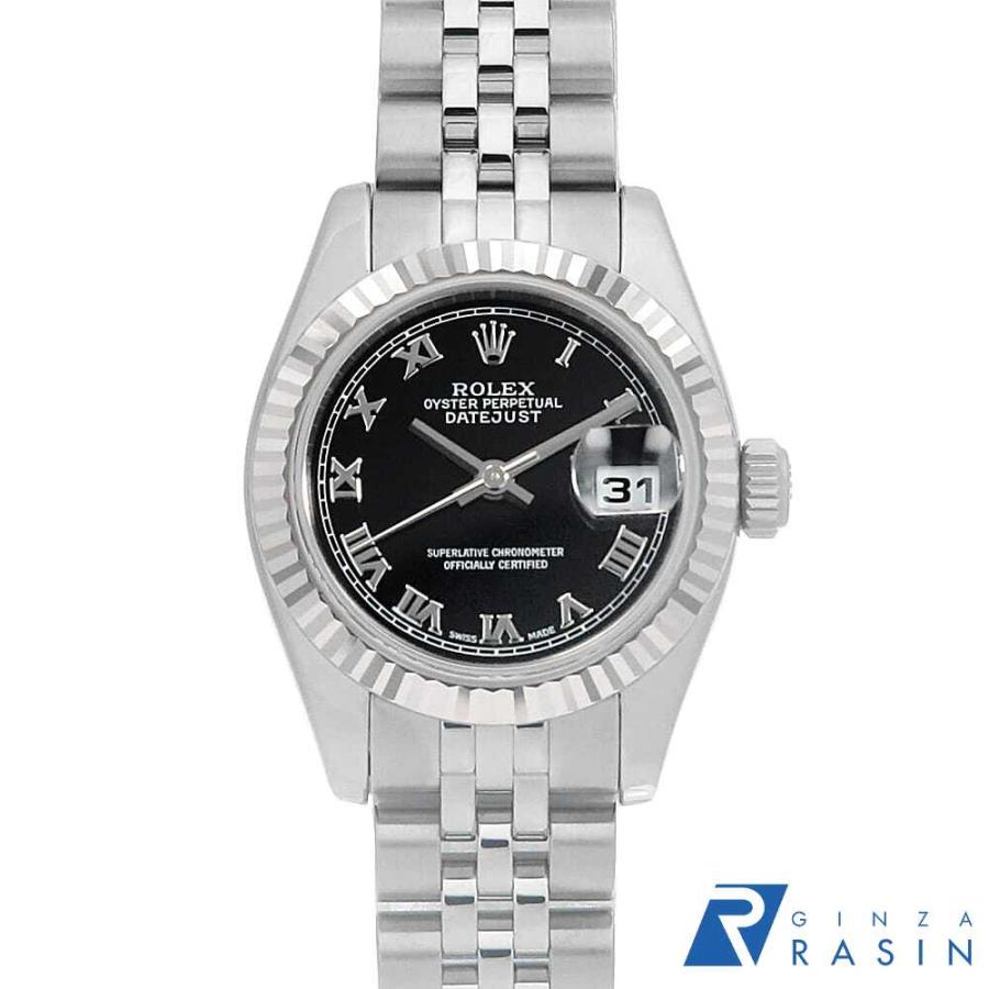 ロレックス デイトジャスト 179174 ブラック バー 5列 ジュビリーブレス ランダム番 レディース 中古 腕時計 ROLEX（ロレックス） デイトジャスト 179174 ブラック ローマ 5列