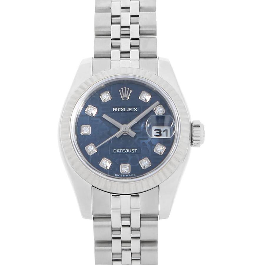 ロレックス デイトジャスト 10Pダイヤ 69174G ブルー グラデーション L番 レディース 中古 腕時計 ROLEX - ロレックス デイトジャスト 10Pダイヤ 69174G ブルー