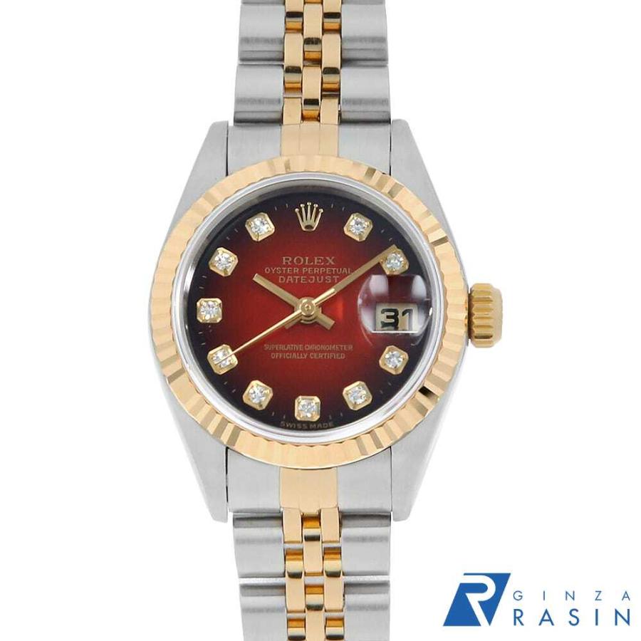 ロレックス デイトジャスト 10Pダイヤ 69173G レッド グラデーション W番 レディース 中古 腕時計 ROLEX（ロレックス） デイトジャスト 10Pダイヤ 69173G レッド