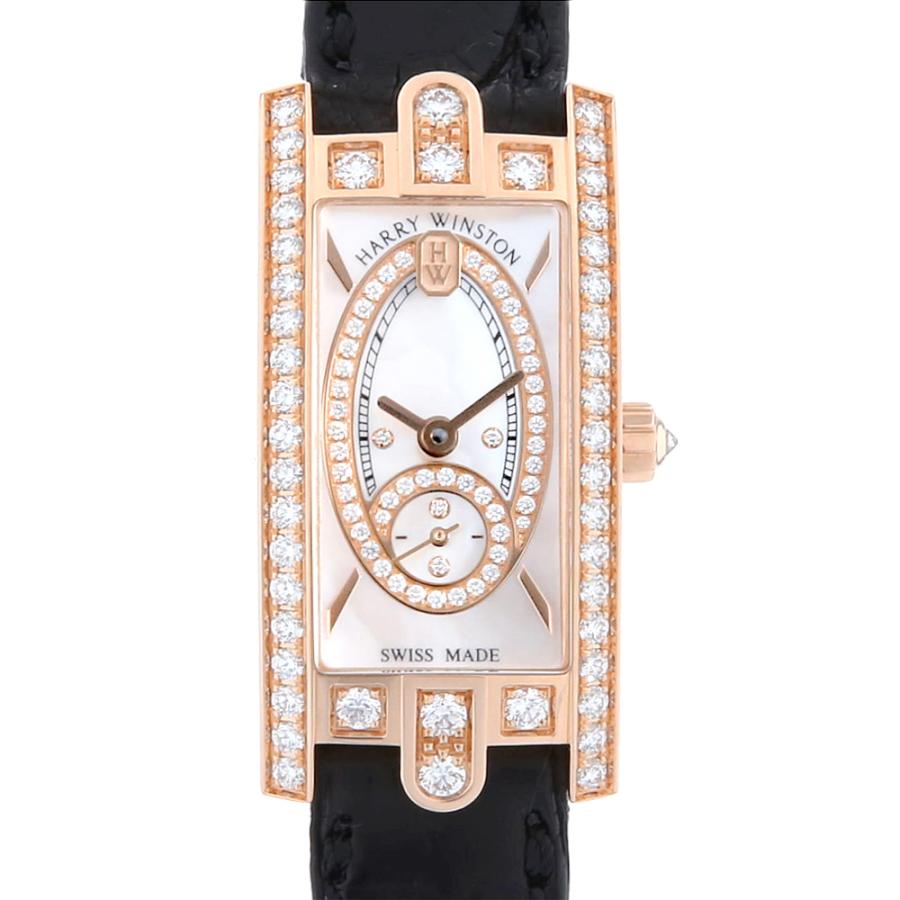 ハリーウィンストン HARRY WINSTON 腕時計 アヴェニューC ミニ・スモールセコンド AVCQSS16RR001 ダイヤ付ベゼル/リューズ/尾錠/ホワイトシェル文字盤 K18PG ブラウンパール アリゲーター レザーベルト クオーツアナログ 【箱・保付き】 【中古】 ハリー ウィンストン アヴェニュー C ミニ スモールセコンド