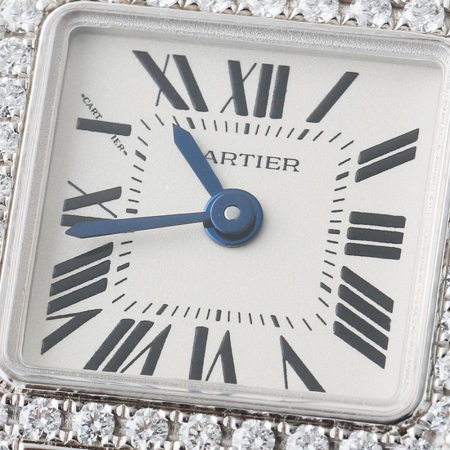 カルティエ Cartier 腕時計 サントス ミニ ドゥモワゼル WF902005 ダイヤベゼル スクエア ホワイト文字盤 ブラック アリゲーター レザーベルト K18WG クオーツアナログ 【中古】 SANTOS DE CARTIER 【3年保証】 カルティエ サントス ドゥモワゼル