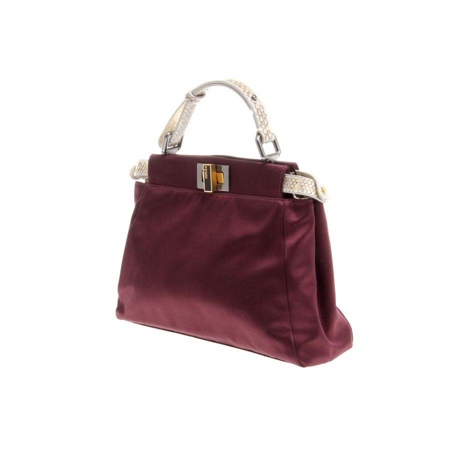 フェンディ FENDI ミニピーカブー ボルドー アイボリー系 サテン  