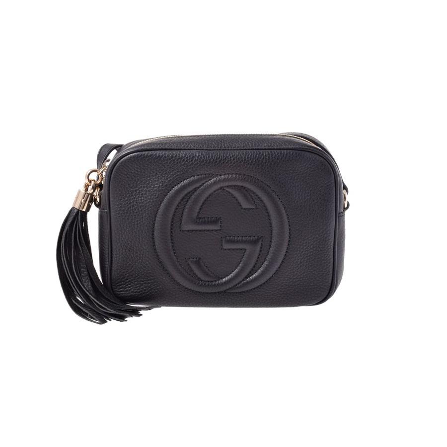 新同グッチ Gucci ショルダーバッグ ソーホー 黒 カーフ 中古 Xmas