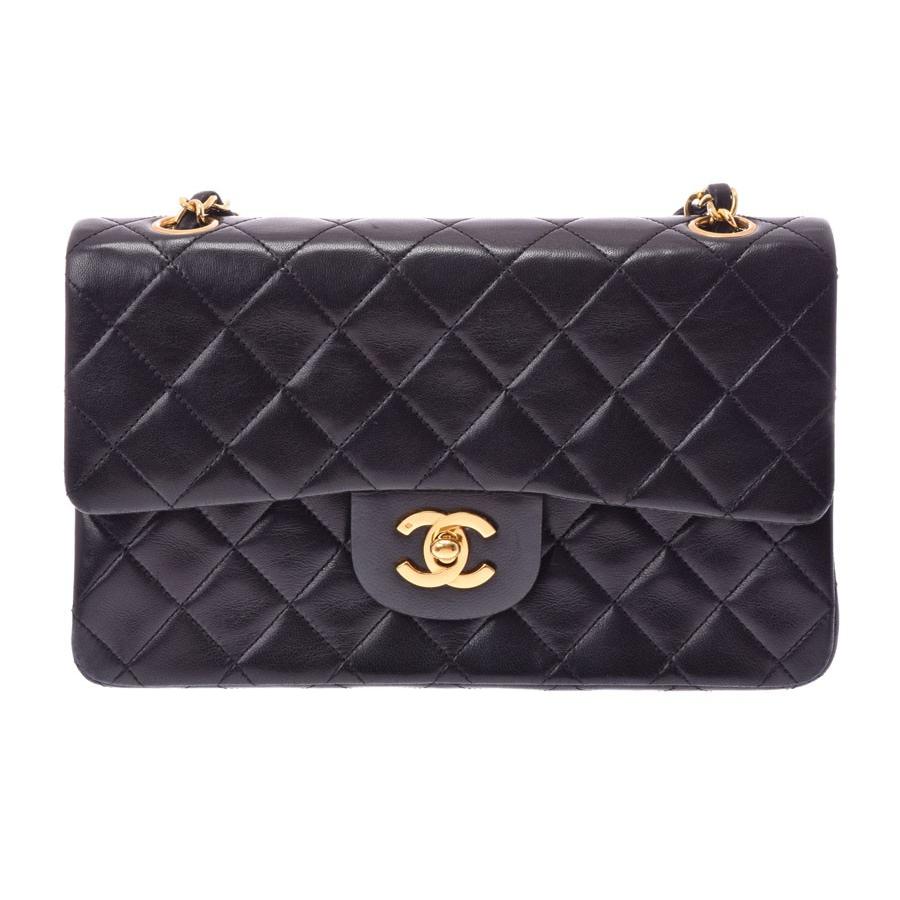 中古 シャネル マトラッセ チェーンショルダーバッグ ラムスキン 黒 Gp金具 二重蓋 Chanel Supersport Tn