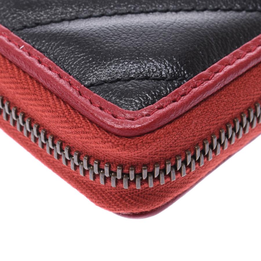 GUCCI グッチ GGマーモント ラウンドファスナー長財布 黒/赤 ゴールド