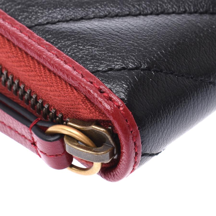GUCCI グッチ GGマーモント ラウンドファスナー長財布 黒/赤 ゴールド