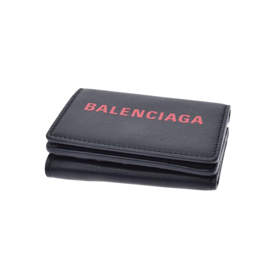 BALENCIAGA バレンシアガ エブリデイ ミニウォレット 黒/赤 レディース カーフ 三つ折り財布 新同 中古 銀蔵