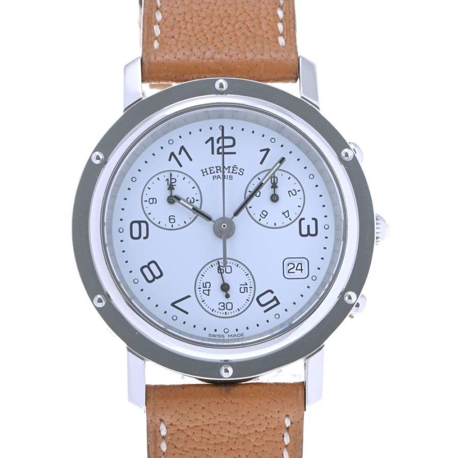 HERMES エルメス クリッパー クロノ CL1.910 メンズ SS/革 腕時計 