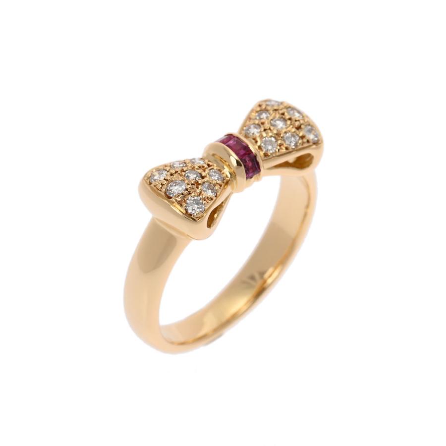 値下げ済最終価格☆ニナリッチリボン指輪ルビー18金イエローゴールド