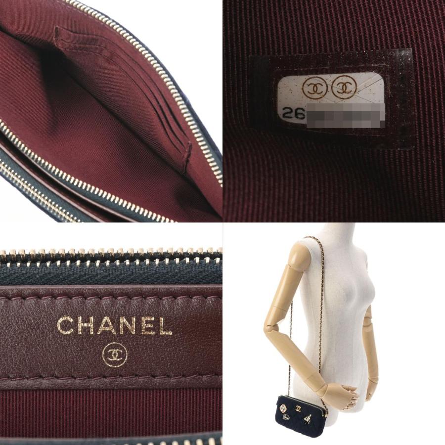 CHANEL シャネル ダブルジップ チェーンショルダー エンブロイダリー ネイビー ゴールド金具 レディース ジャージー ショルダーバッグ Aランク 中古 銀蔵｜ginzo1116｜10