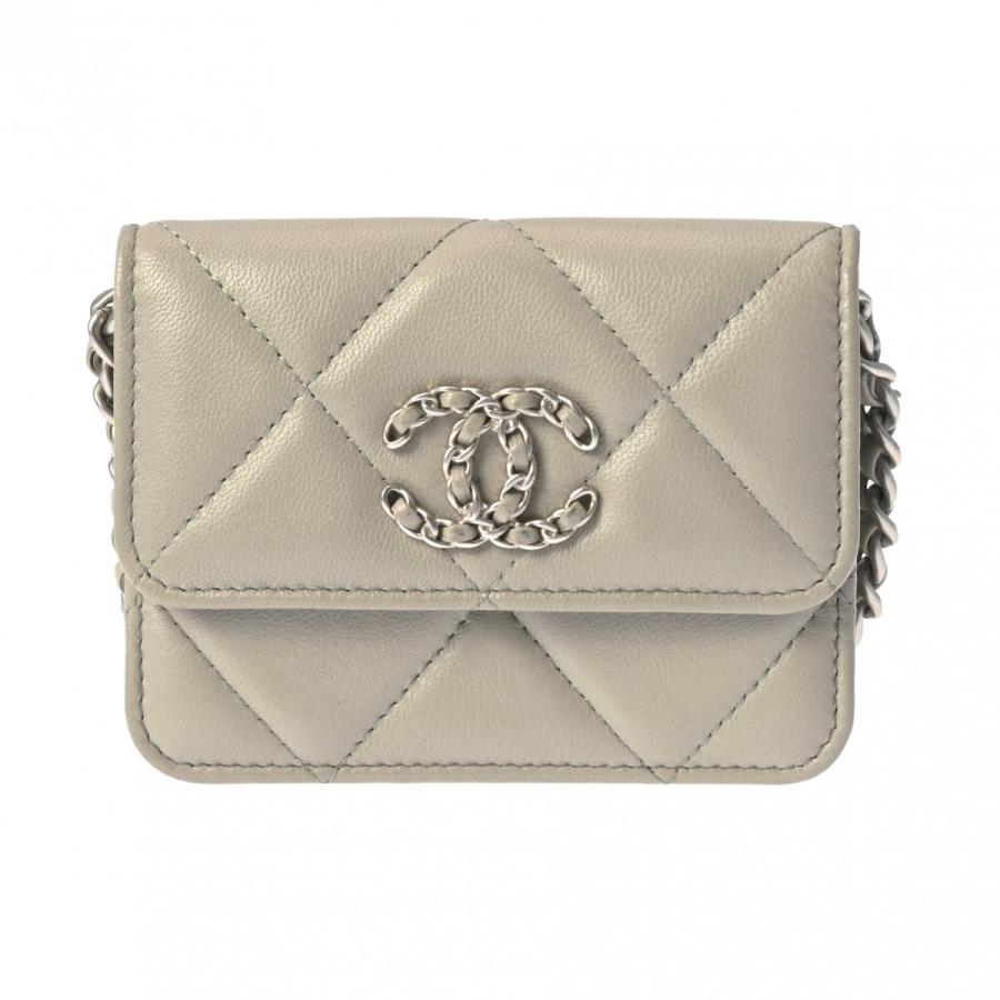 CHANEL シャネル シャネル19 チェーン コインパース グレー レディース 