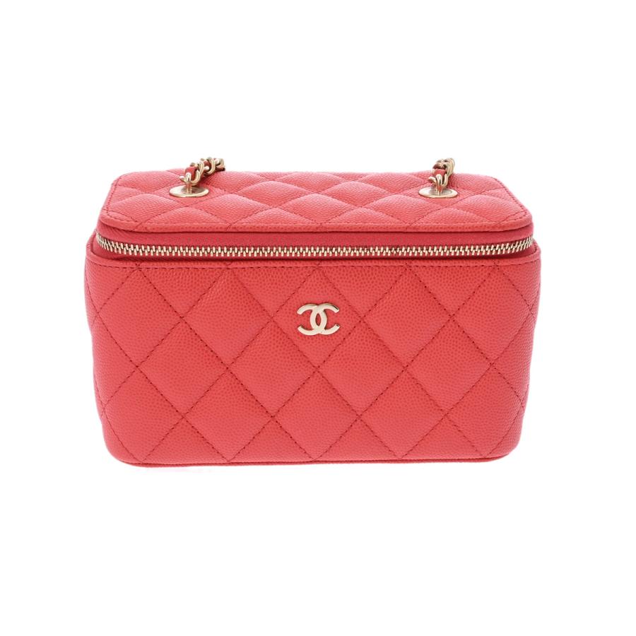 CHANEL シャネル マトラッセ チェーン ヴァニティ ピンクオレンジ 