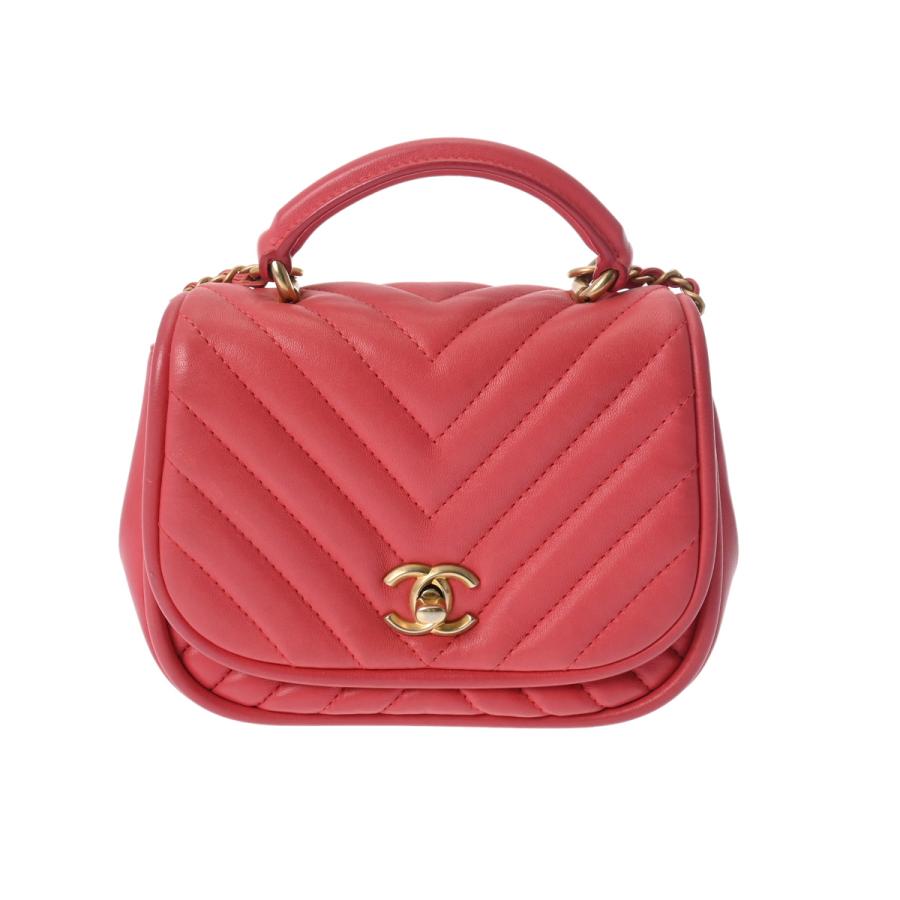 シャネル  ショルダーバッグ  シェブロン ショルダー   ピンク CHANEL（シャネル） Vステッチ チェーンショルダー 17cm シェブロン
