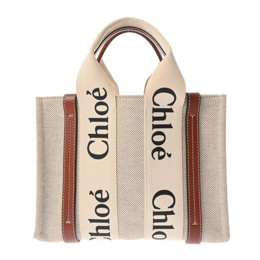Chloe クロエ ウッディ スモールトートバッグ 2WAY ホワイト ブラウン CHC22AS397I2690U レディース リネン カーフ トートバッグ Aランク 中古 銀蔵