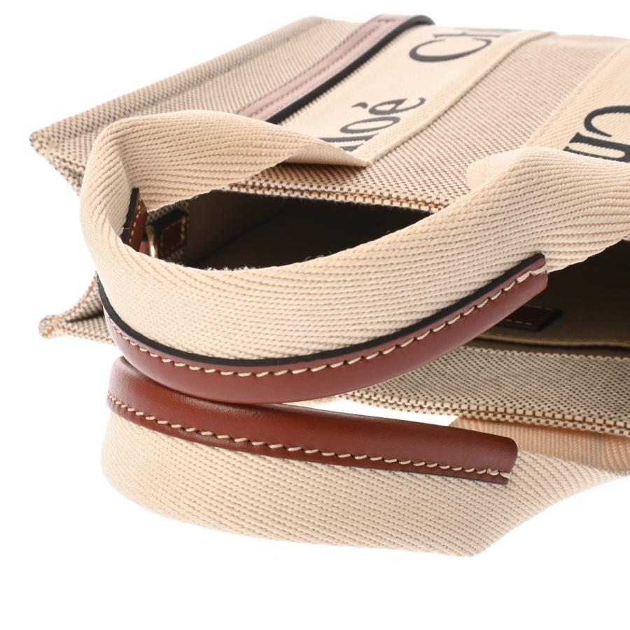 Chloe クロエ ウッディ スモールトートバッグ 2WAY ホワイト ブラウン CHC22AS397I2690U レディース リネン カーフ トートバッグ Aランク 中古 銀蔵の画像